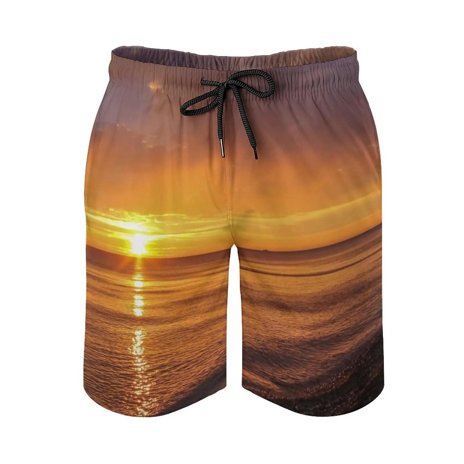 Golden Sky MenS Beach Shorts With Mesh Lining Surfing Pants Swim Trunks Sunset Sea Russia Sochi Seascape Landscape B